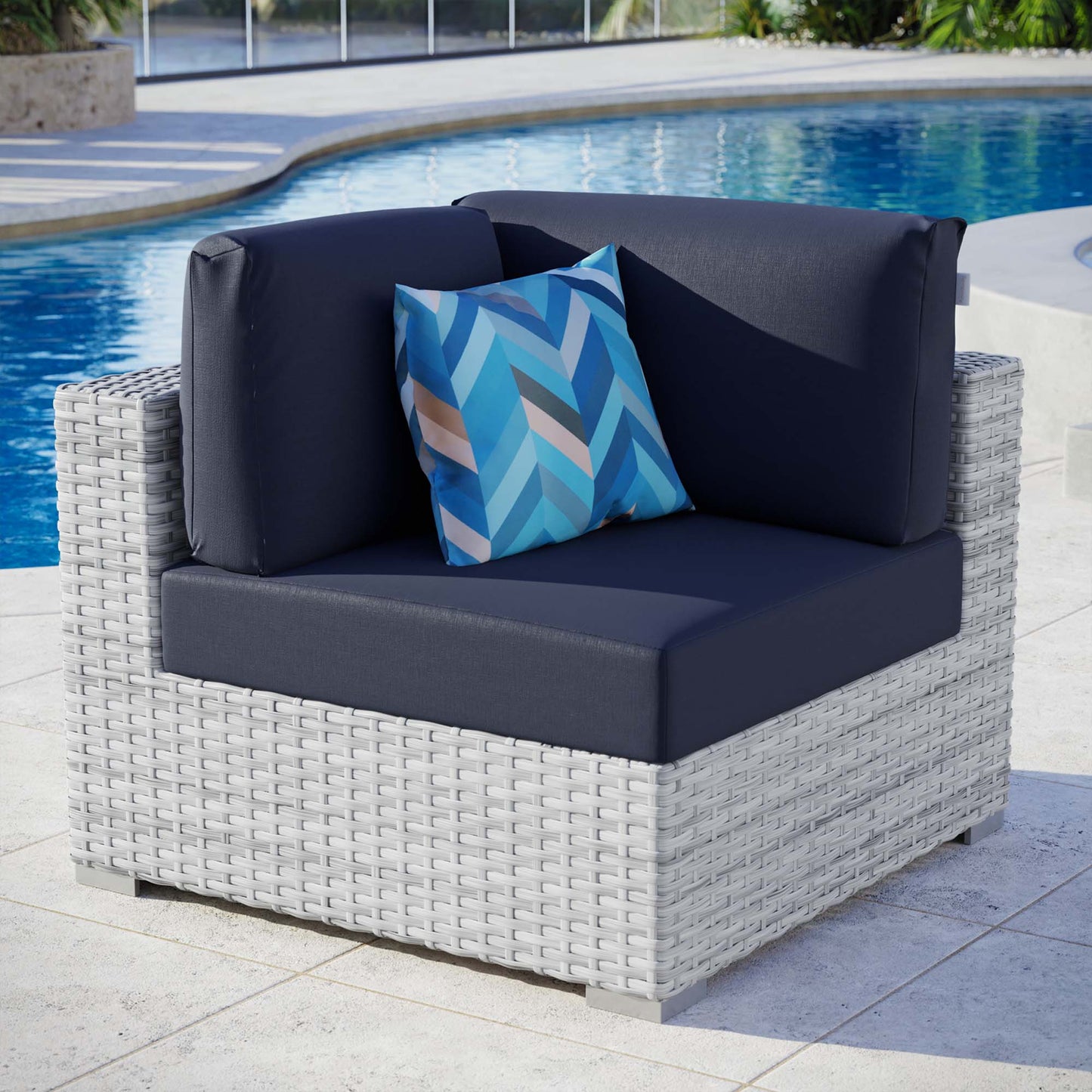 Convene Outdoor Patio Corner Chair in Light Gray Navy by Modway (EEI-4296)
