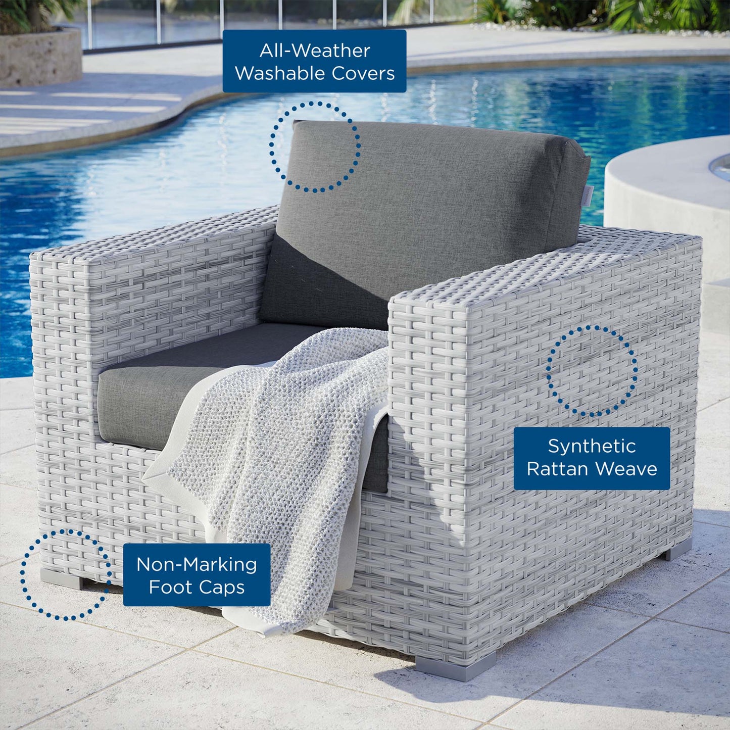 Convene Outdoor Patio Armchair in Light Gray Charcoal by Modway (EEI-4297)