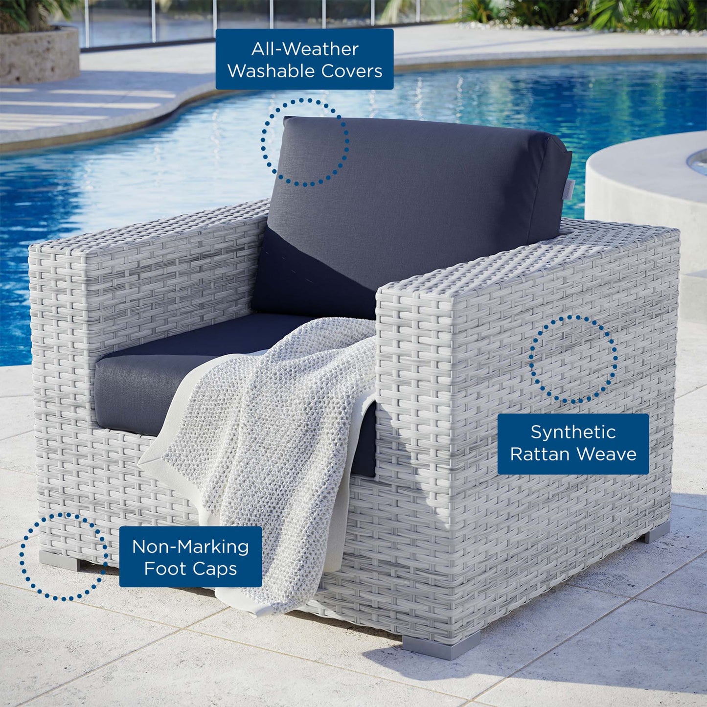 Convene Outdoor Patio Armchair in Light Gray Navy by Modway (EEI-4297)
