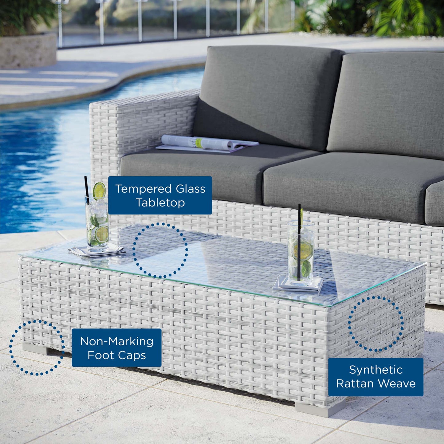 Convene Outdoor Patio Wicker Rattan Coffee Table in Light Gray by Modway