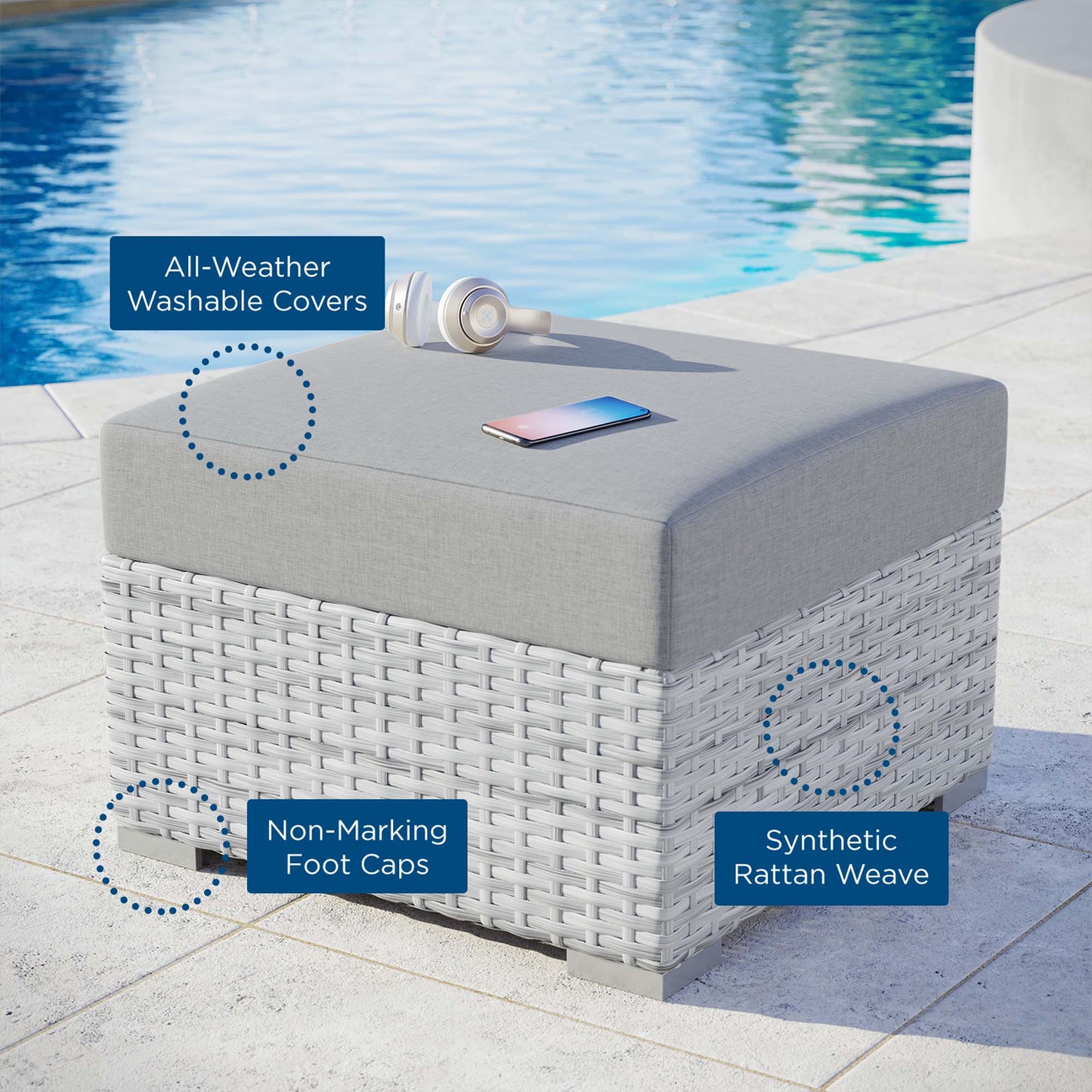 Convene Outdoor Patio Ottoman in Light Gray Gray by Modway (EEI-4301)