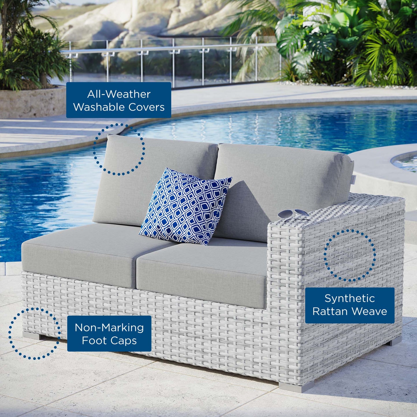 Convene Outdoor Patio Right-Arm Loveseat in Light Gray Gray by Modway (EEI-4302)