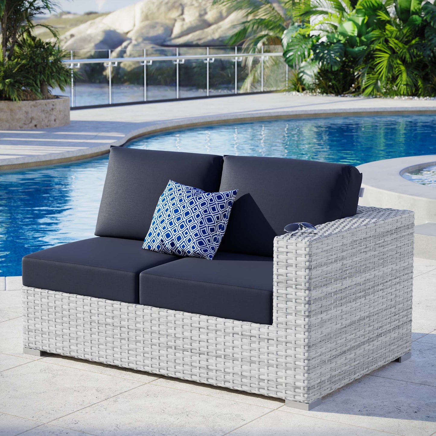 Convene Outdoor Patio Right-Arm Loveseat in Light Gray Navy by Modway (EEI-4302)