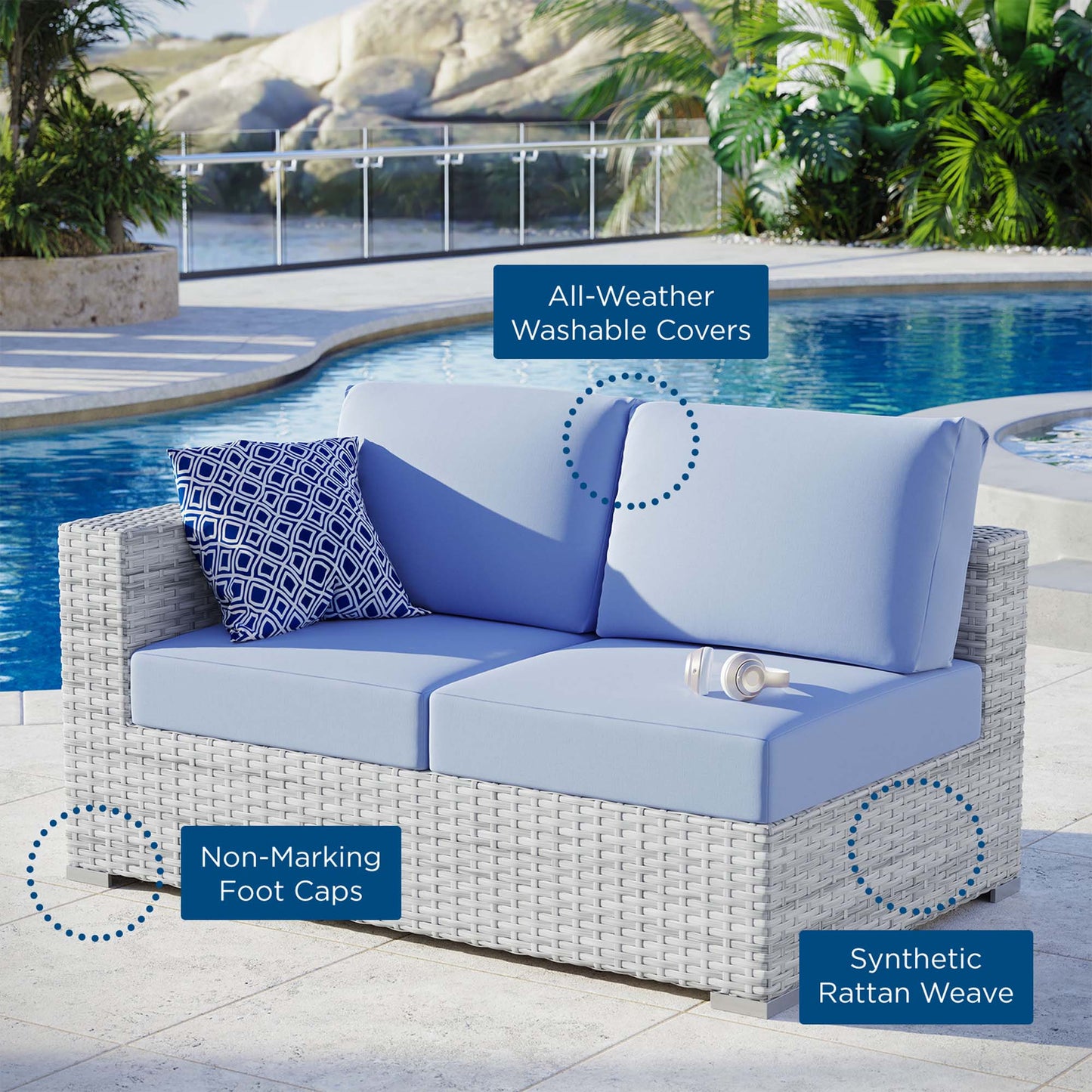 Convene Outdoor Patio Left-Arm Loveseat in Light Gray Light Blue by Modway (EEI-4303)