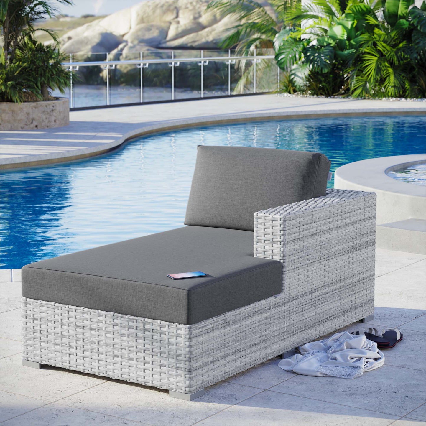 Convene Outdoor Patio Right Chaise in Light Gray Charcoal by Modway (EEI-4304)