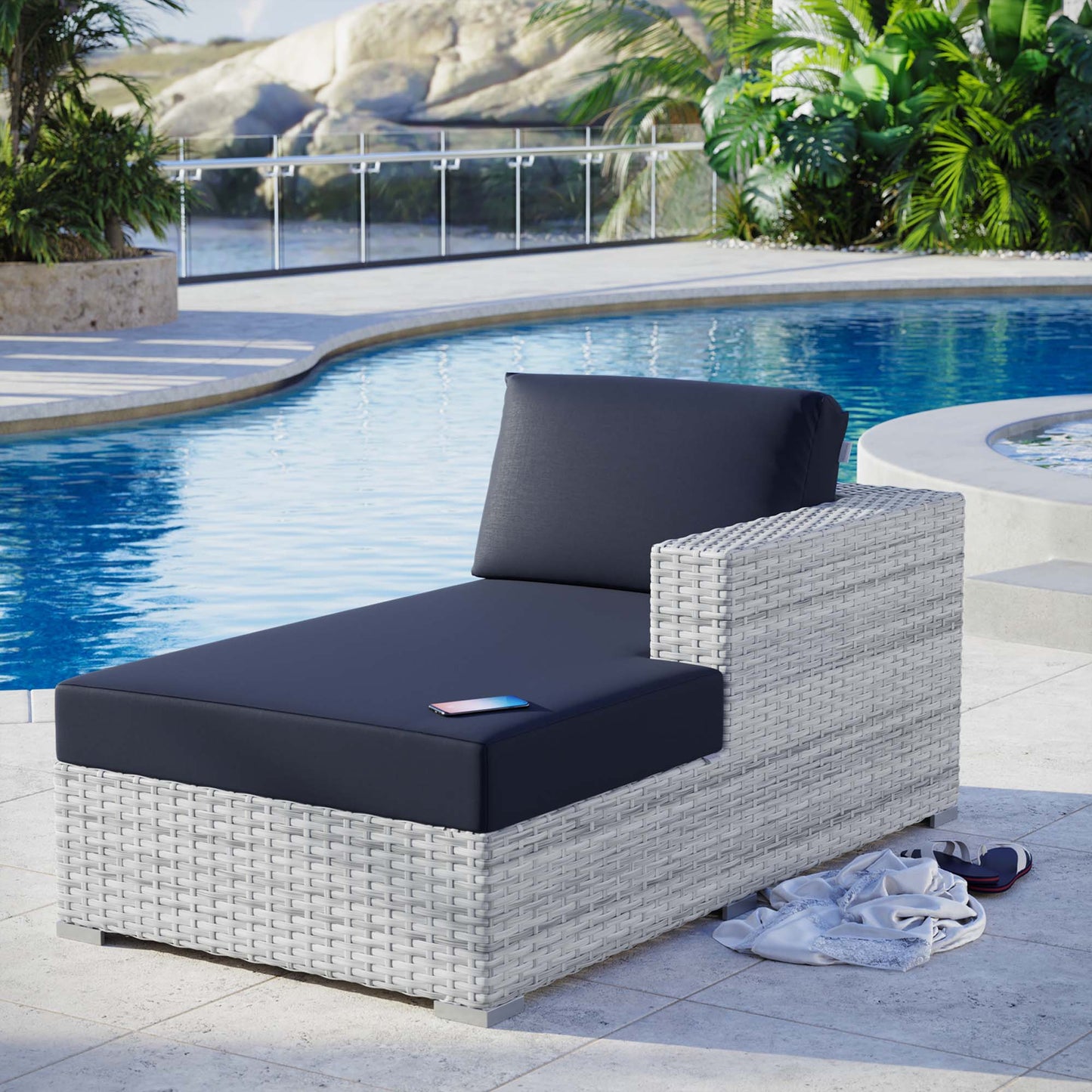Convene Outdoor Patio Right Chaise in Light Gray Navy by Modway (EEI-4304)