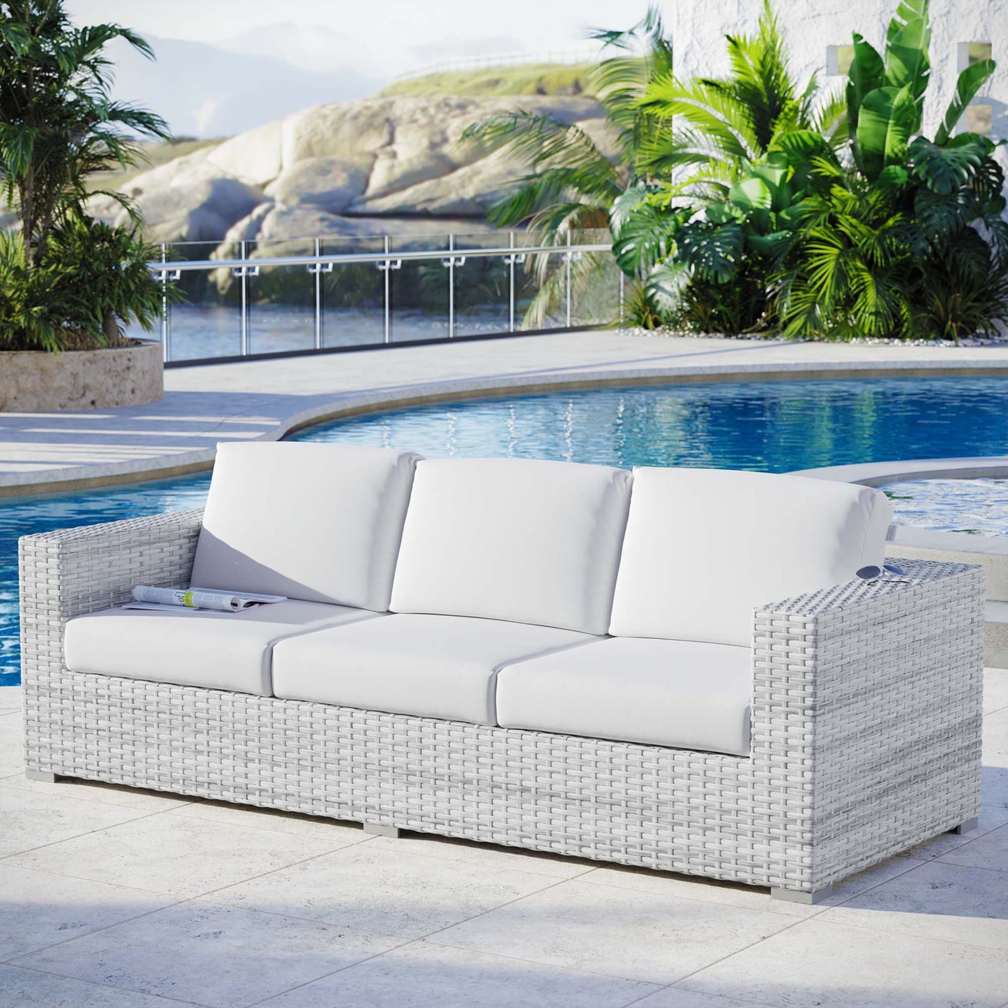 Convene Outdoor Patio Sofa in Light Gray White by Modway (EEI-4305)