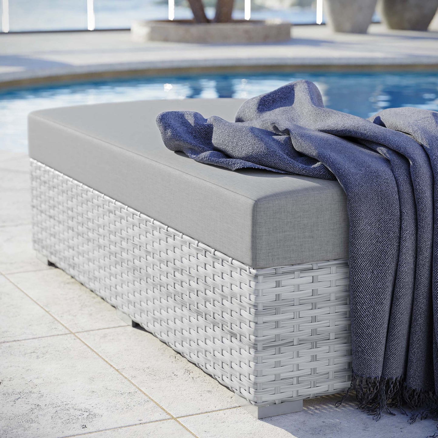 Convene Outdoor Patio Rectangular Ottoman in Light Gray Gray by Modway (EEI-4308)