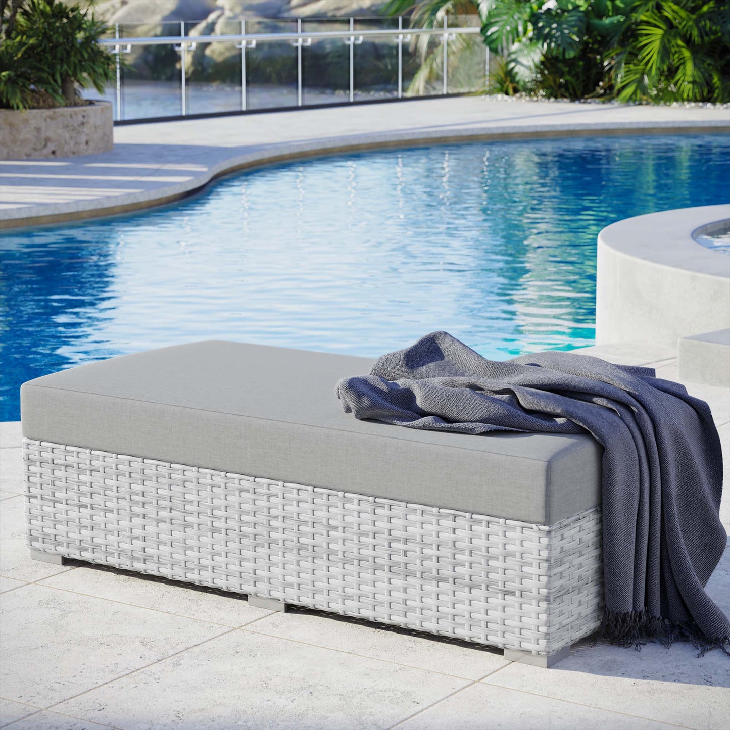 Convene Outdoor Patio Rectangular Ottoman in Light Gray Gray by Modway (EEI-4308)