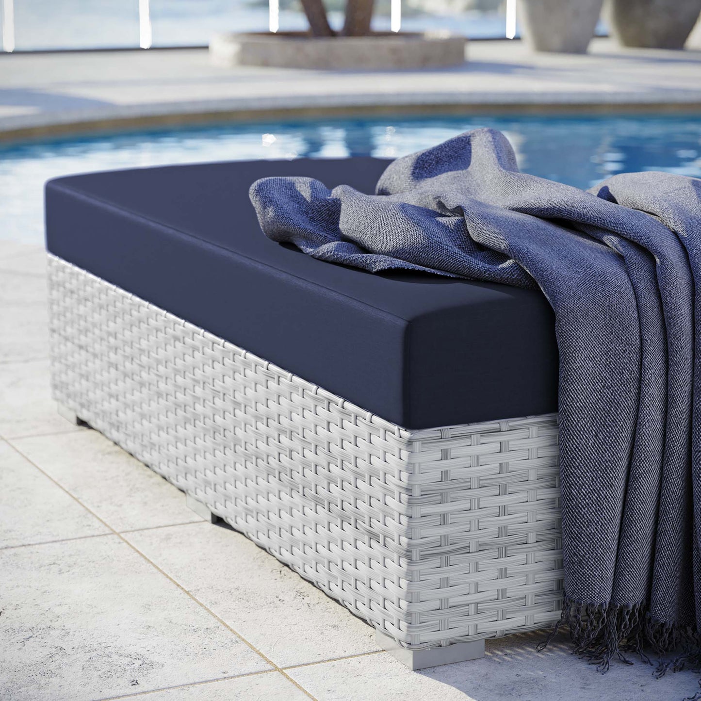 Convene Outdoor Patio Rectangular Ottoman in Light Gray Navy by Modway (EEI-4308)