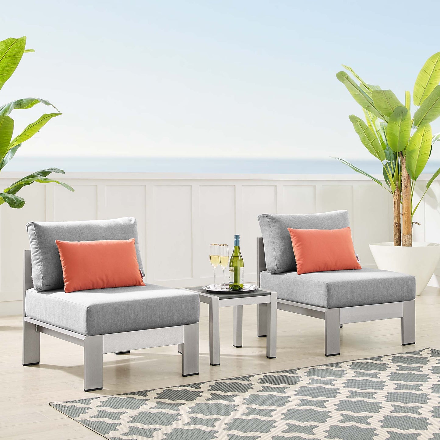 Shore Aluminum 3-Piece Bistro Conversation Set - Silver Gray by Modway