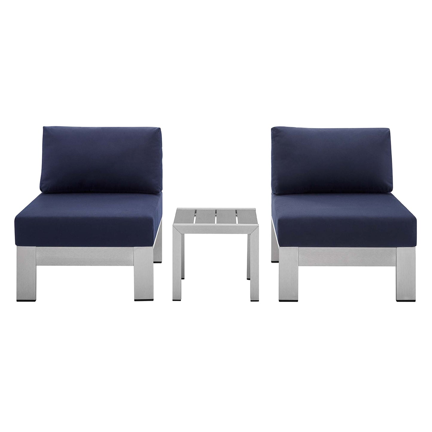 Shore Aluminum 3-Piece Bistro Conversation Set - Silver Navy by Modway