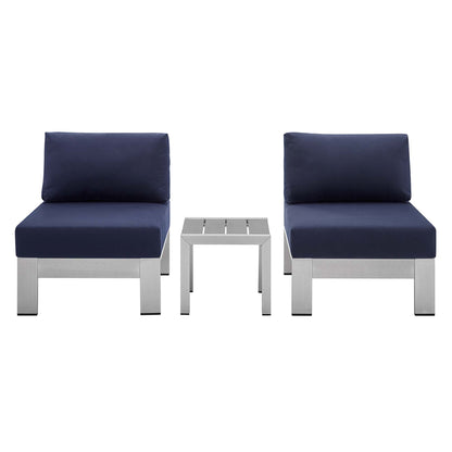 Shore Aluminum 3-Piece Bistro Conversation Set - Silver Navy by Modway