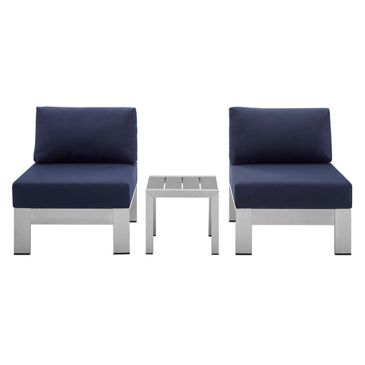 Shore Aluminum 3-Piece Bistro Conversation Set - Silver Navy by Modway