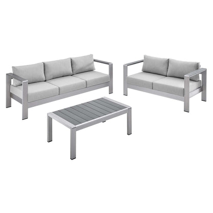 Shore Aluminum 3-Piece Patio Set - Silver Gray by Modway