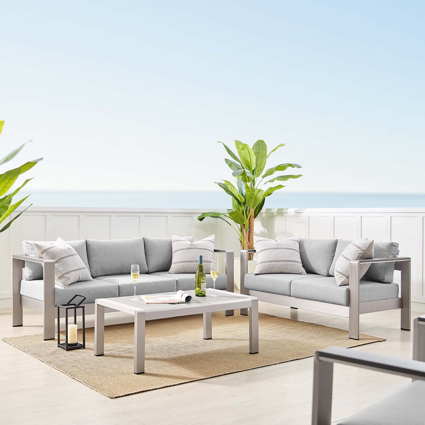 Shore Aluminum 3-Piece Patio Set - Silver Gray by Modway
