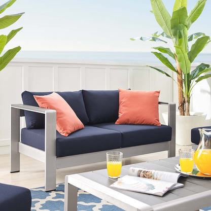 Shore 4 Piece Sunbrella Fabric Outdoor Patio Aluminum Set in Silver Navy by Modway (4315)