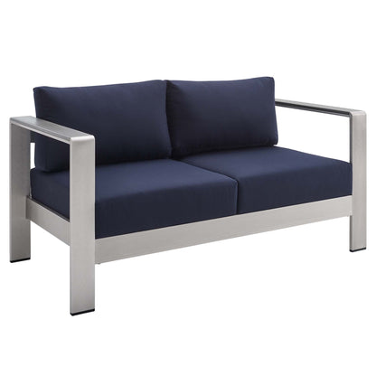 Shore 4 Piece Sunbrella Fabric Outdoor Patio Aluminum Set in Silver Navy by Modway (4315)