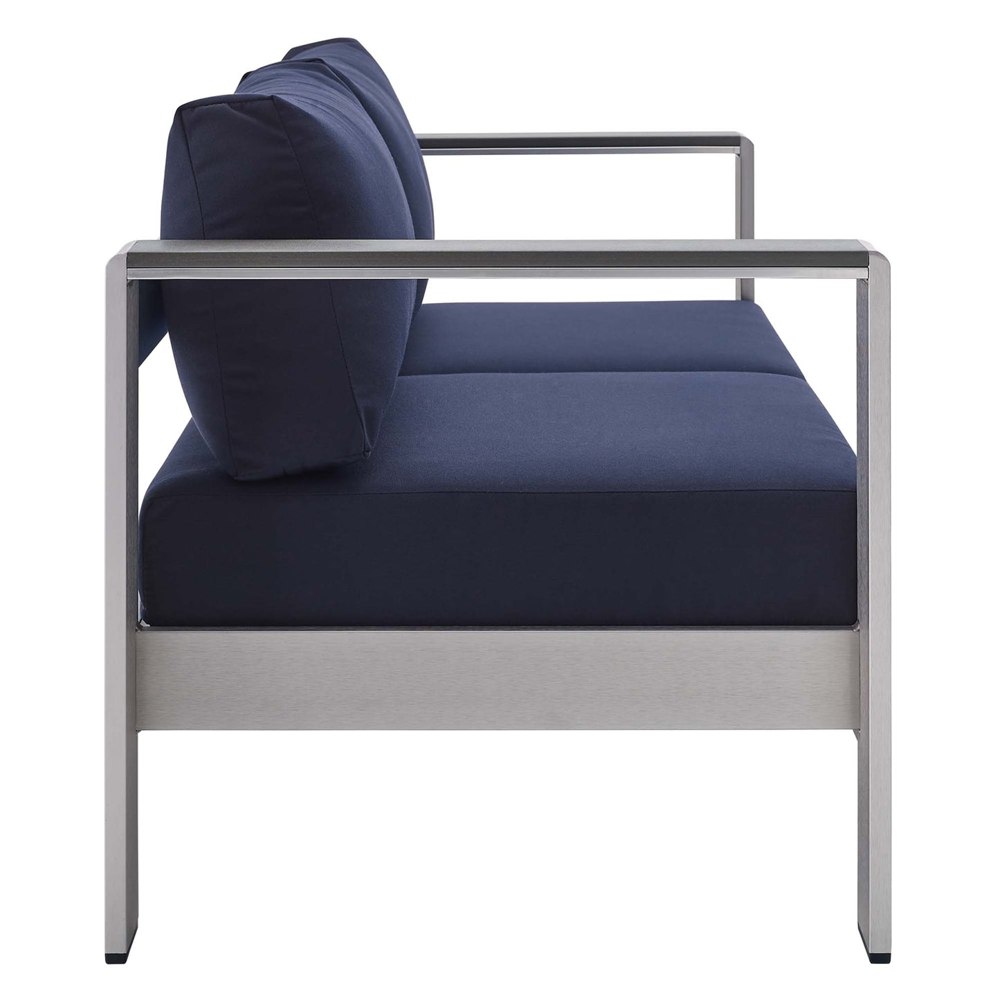 Shore 4 Piece Sunbrella Fabric Outdoor Patio Aluminum Set in Silver Navy by Modway (4315)