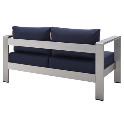 Shore 4 Piece Sunbrella Fabric Outdoor Patio Aluminum Set in Silver Navy by Modway (4315)