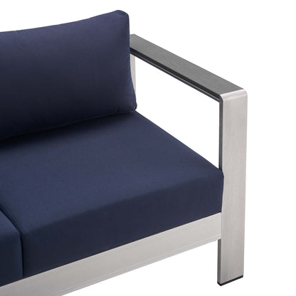 Shore 4 Piece Sunbrella Fabric Outdoor Patio Aluminum Set in Silver Navy by Modway (4315)