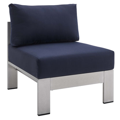 Shore 4 Piece Sunbrella Fabric Outdoor Patio Aluminum Set in Silver Navy by Modway (4315)