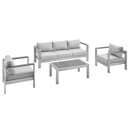 Shore Aluminum 4-Piece Patio Conversation Set - Silver Gray by Modway