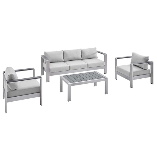 Shore Aluminum 4-Piece Patio Conversation Set - Silver Gray by Modway