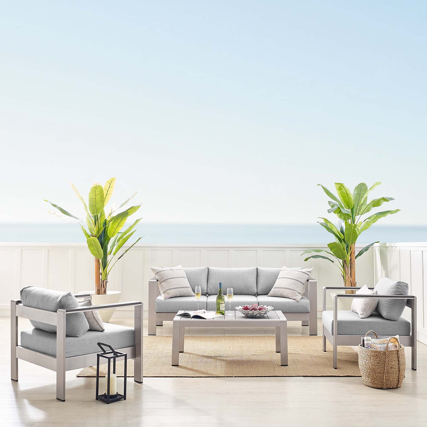 Shore Aluminum 4-Piece Patio Conversation Set - Silver Gray by Modway