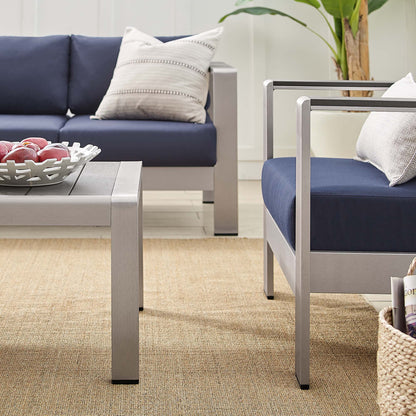 Shore Aluminum 4-Piece Patio Conversation Set - Silver Navy by Modway