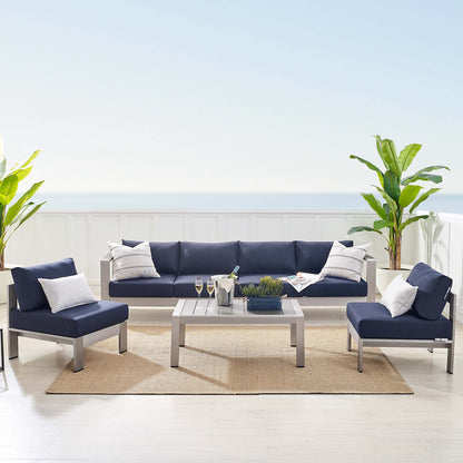 Shore Aluminum 5-Piece Sectional Sofa Set - Silver Navy by Modway