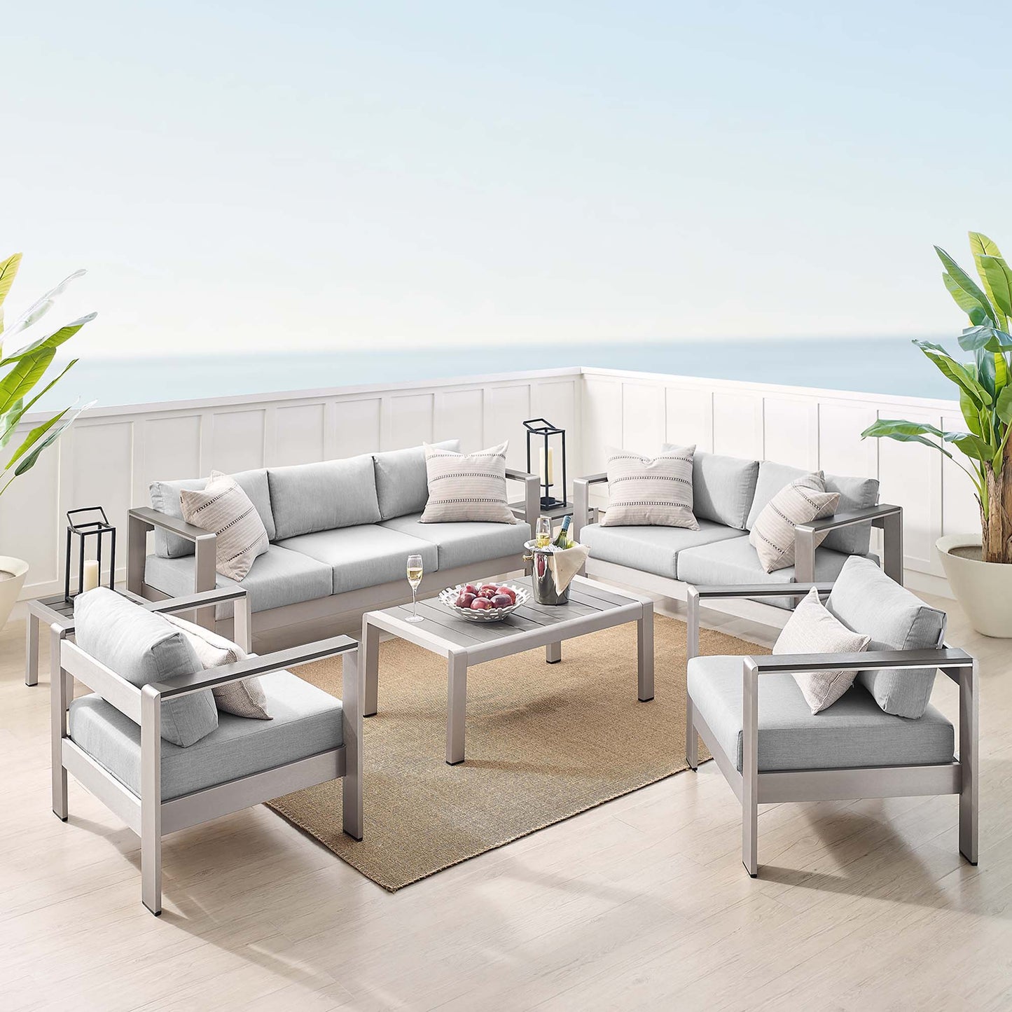 Shore Aluminum 7-Piece Patio Conversation Set - Silver Gray by Modway