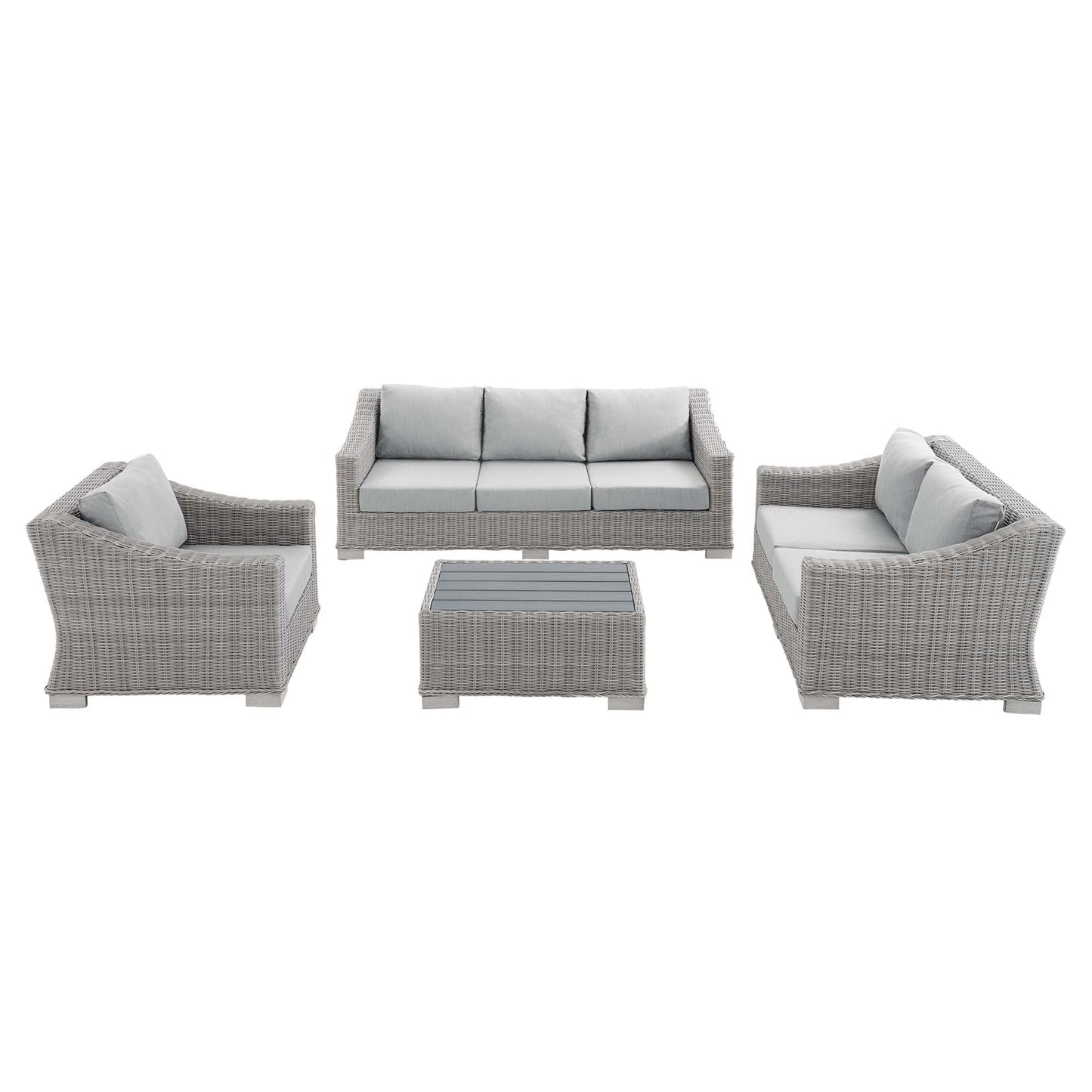 Conway 4-Piece Sunbrella Outdoor Patio Wicker Rattan Furniture Set in Light Gray Gray by Modway (4355)
