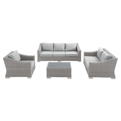 Conway 4-Piece Sunbrella Outdoor Patio Wicker Rattan Furniture Set in Light Gray Gray by Modway (4355)