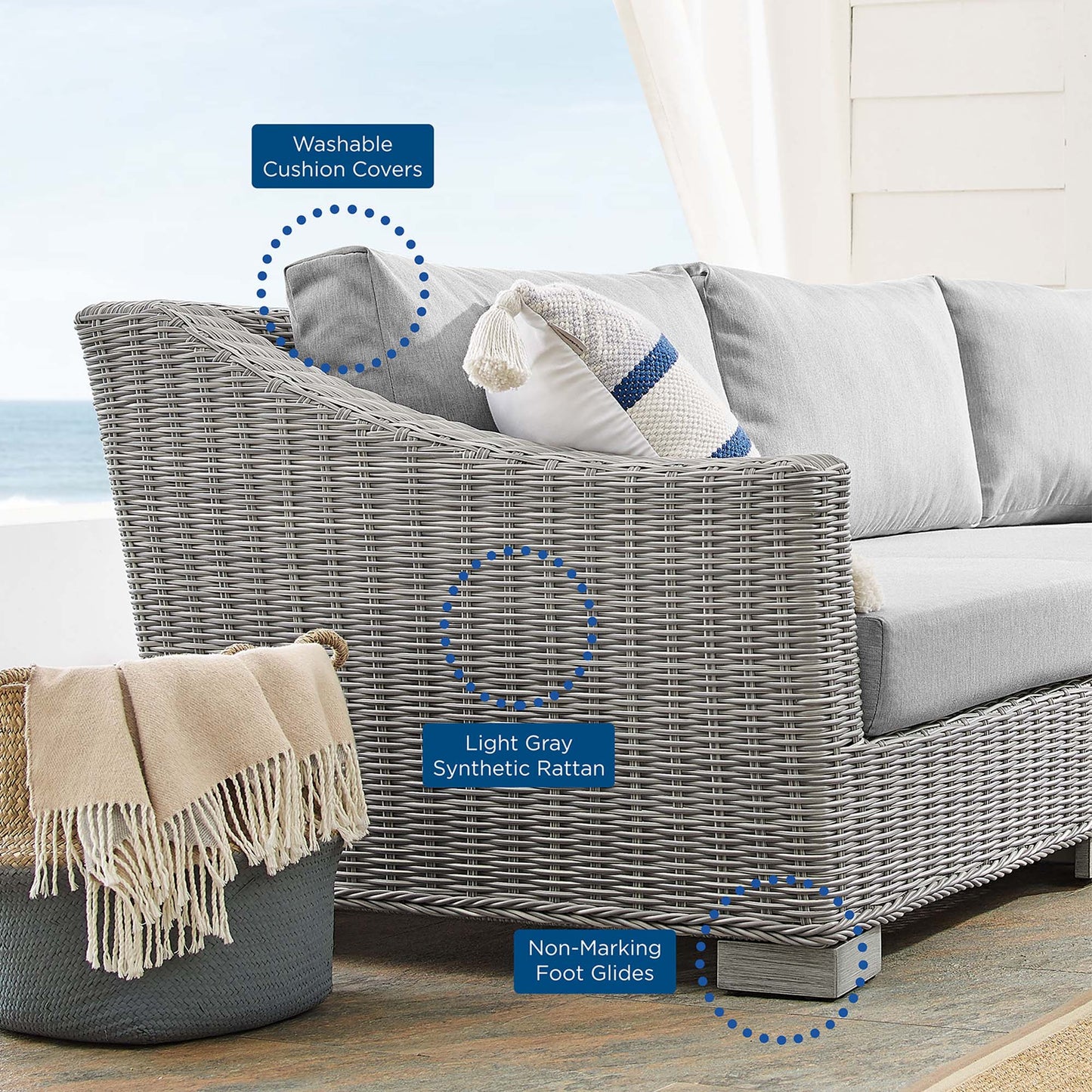 Conway 4-Piece Sunbrella Outdoor Patio Wicker Rattan Furniture Set in Light Gray Gray by Modway (4355)