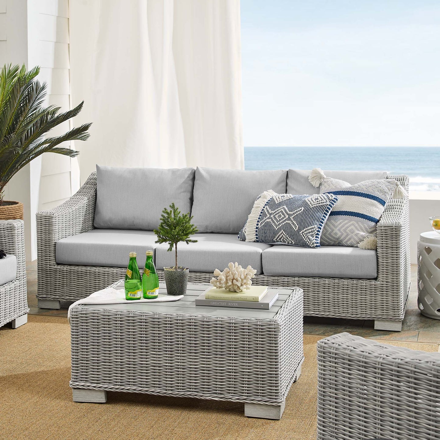Conway 4-Piece Sunbrella Outdoor Patio Wicker Rattan Furniture Set in Light Gray Gray by Modway (4355)