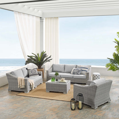 Conway 4-Piece Sunbrella Outdoor Patio Wicker Rattan Furniture Set in Light Gray Gray by Modway (4355)