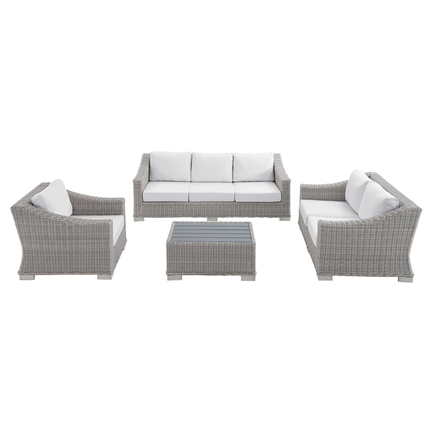 Conway 4-Piece Sunbrella Outdoor Patio Wicker Rattan Furniture Set in Light Gray White by Modway (4355)