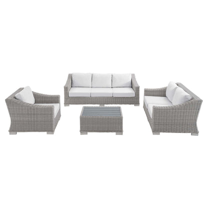 Conway 4-Piece Sunbrella Outdoor Patio Wicker Rattan Furniture Set in Light Gray White by Modway (4355)