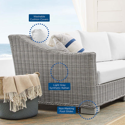 Conway 4-Piece Sunbrella Outdoor Patio Wicker Rattan Furniture Set in Light Gray White by Modway (4355)