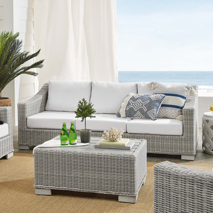 Conway 4-Piece Sunbrella Outdoor Patio Wicker Rattan Furniture Set in Light Gray White by Modway (4355)