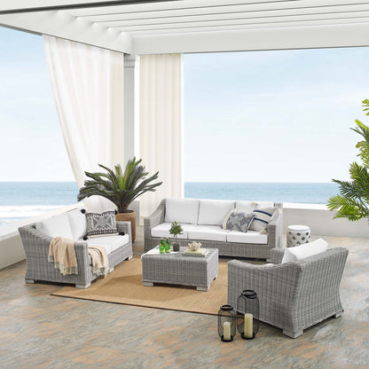 Conway 4-Piece Sunbrella Outdoor Patio Wicker Rattan Furniture Set in Light Gray White by Modway (4355)