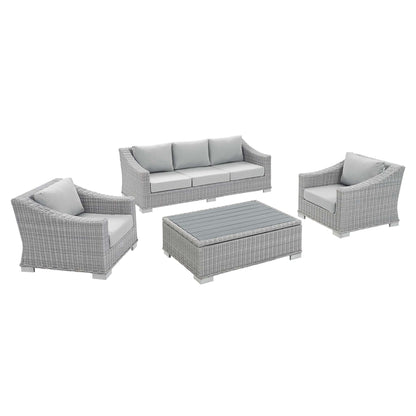 Conway 4-Piece Sunbrella Outdoor Patio Wicker Rattan Furniture Set in Light Gray Gray by Modway (4359)