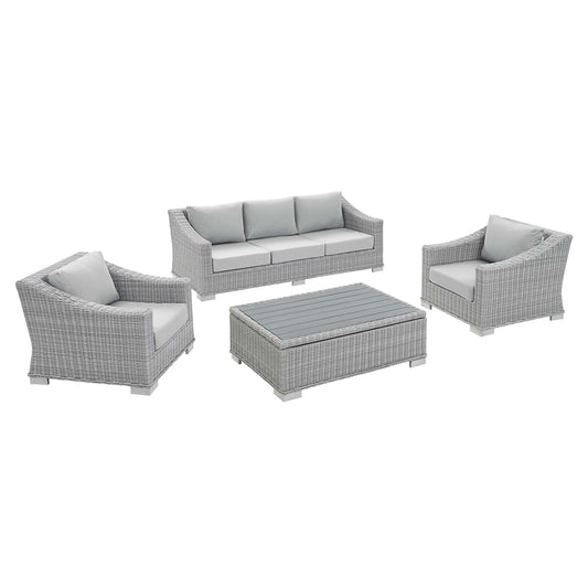 Conway 4-Piece Sunbrella Outdoor Patio Wicker Rattan Furniture Set in Light Gray Gray by Modway (4359)