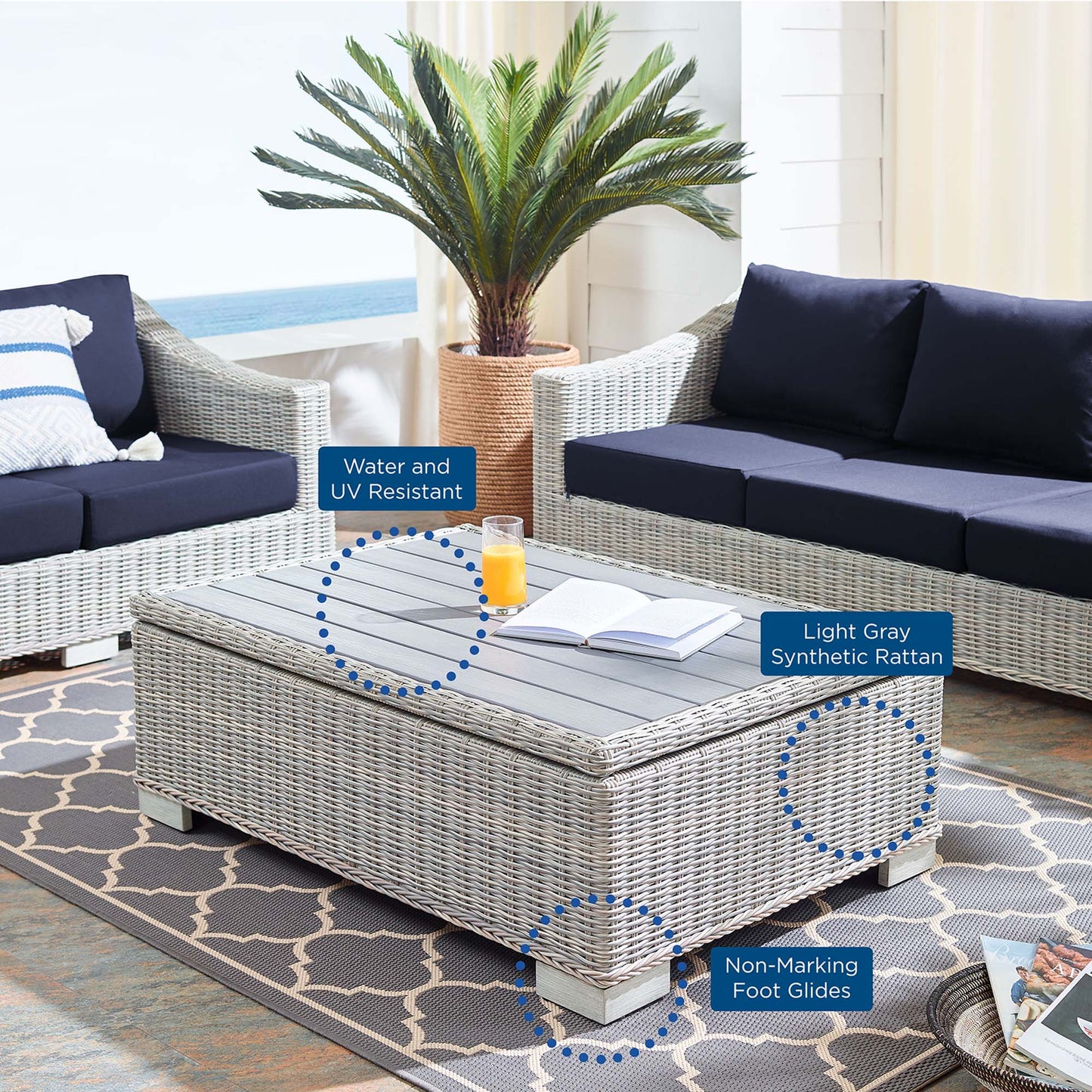 Conway 4-Piece Sunbrella Outdoor Patio Wicker Rattan Furniture Set in Light Gray Gray by Modway (4359)