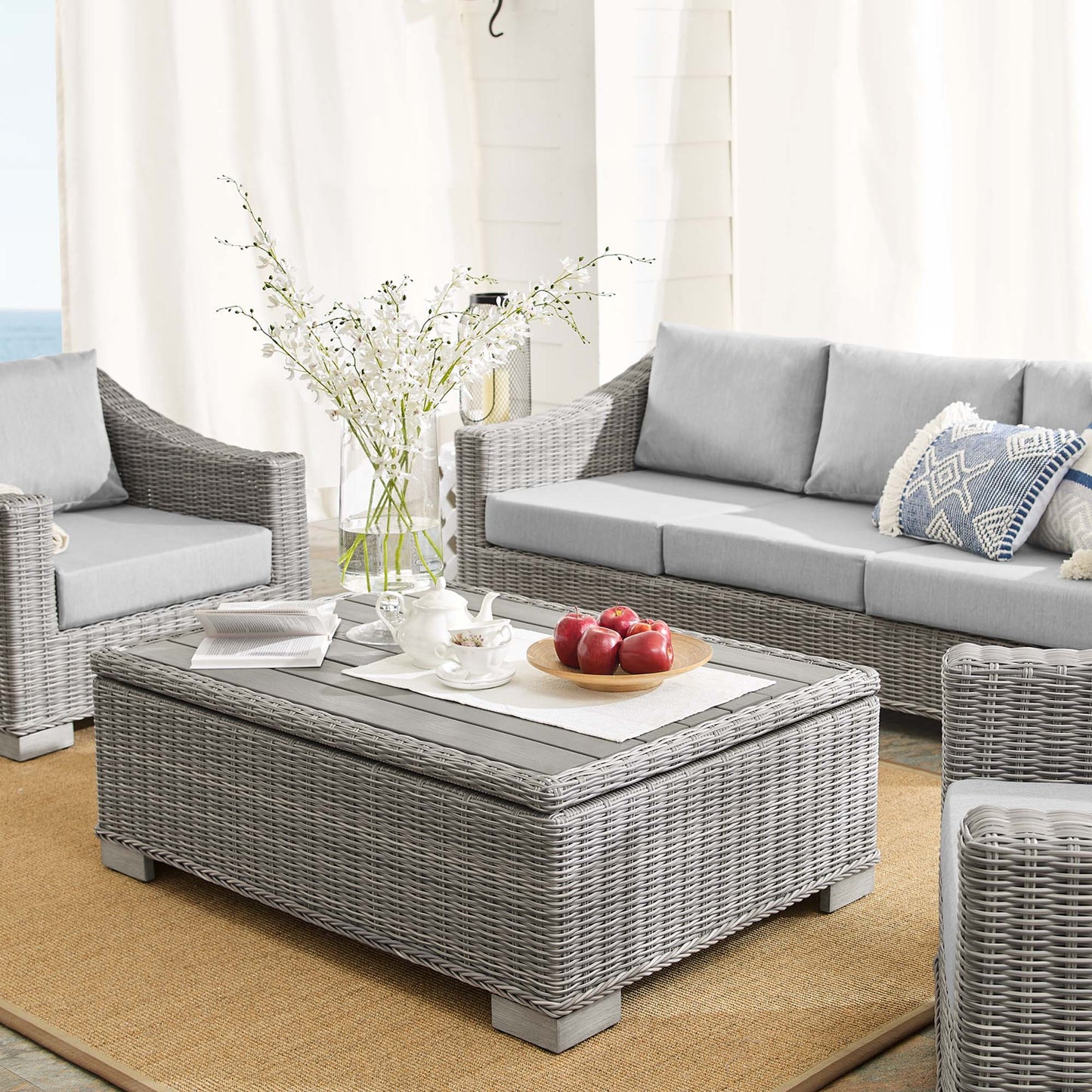 Conway 4-Piece Sunbrella Outdoor Patio Wicker Rattan Furniture Set in Light Gray Gray by Modway (4359)