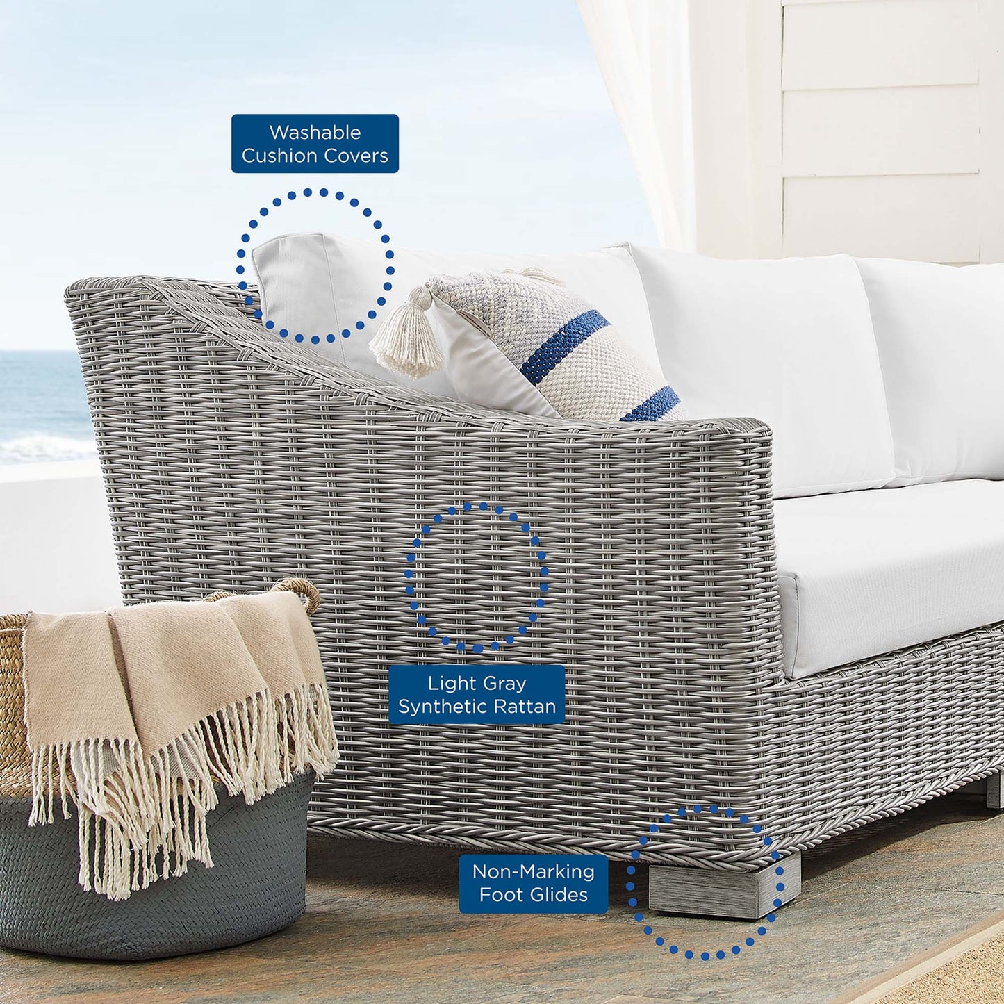 Conway 4-Piece Sunbrella Outdoor Patio Wicker Rattan Furniture Set in Light Gray White by Modway (4359)