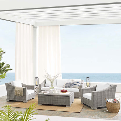 Conway 4-Piece Sunbrella Outdoor Patio Wicker Rattan Furniture Set in Light Gray White by Modway (4359)