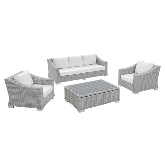 Conway 4-Piece Sunbrella Outdoor Patio Wicker Rattan Furniture Set in Light Gray White by Modway (4359)