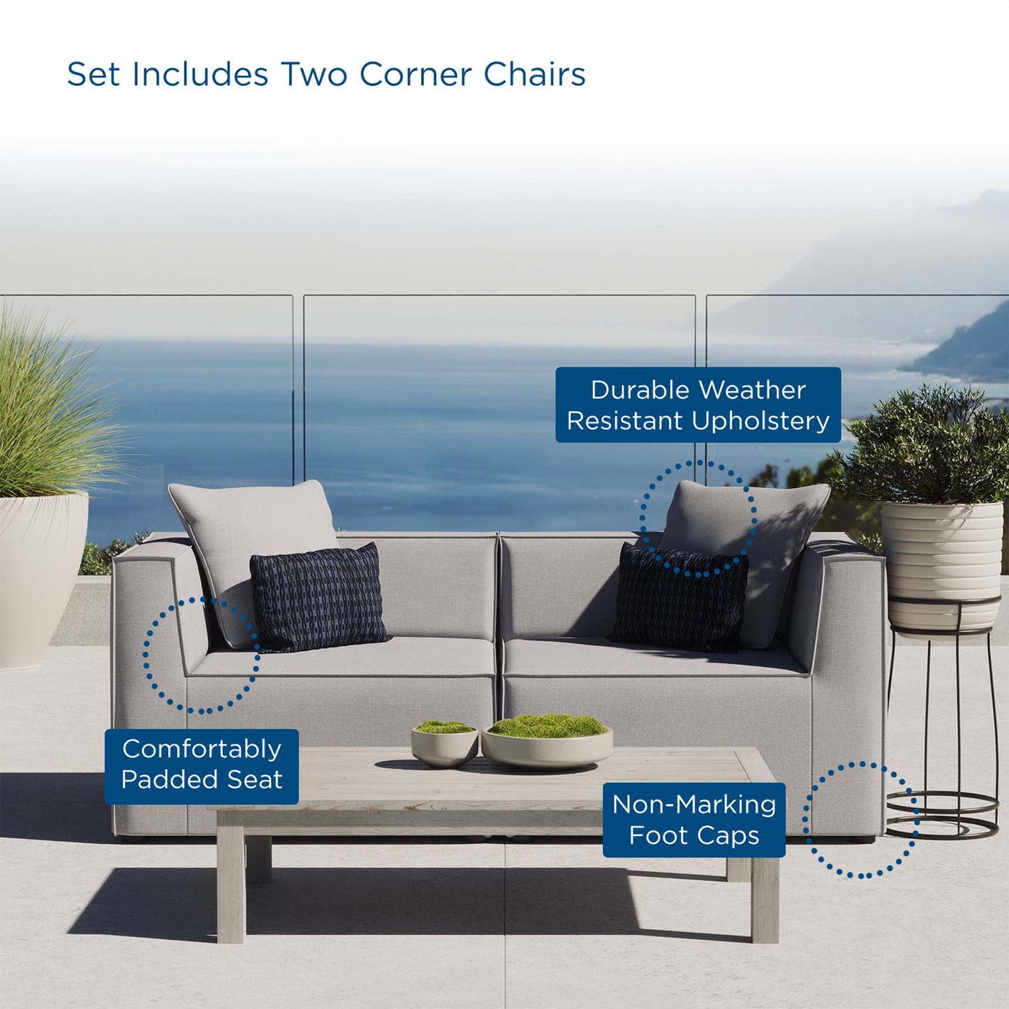 Saybrook 2-Piece Outdoor Patio Upholstered Sectional Sofa Loveseat in Gray by Modway (4377)